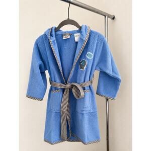 Kids Blue Bathrobe 100% Cotton Hooded Elephant Soft Robe 4-6Y